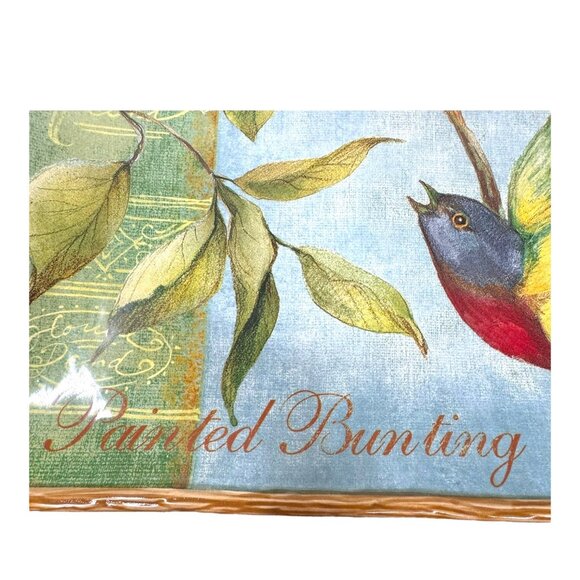 Certified Int Botanical Birds Square 14” platter painted bunting Susan Winget - Picture 2 of 7